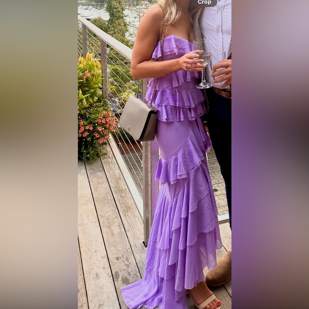 Michael Costello Strapless Purple Ruffle Dress
